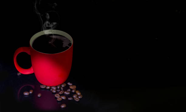 istock Black Coffee in red cup with coffee beans banner concept 1362911501