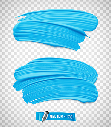Vector realistic blue paint brush strokes on a transparent background.