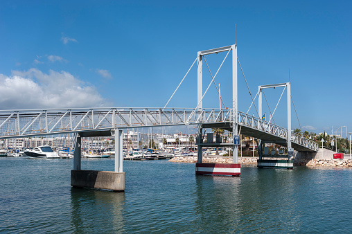 Closed bascule bridge in the marina of Lagos in the Algarve in Portugal
