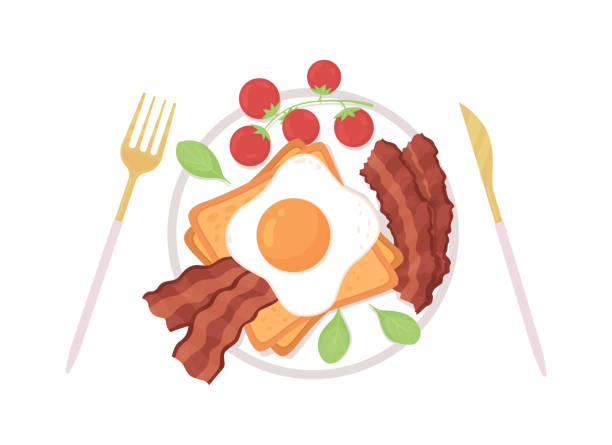 イングリッシュ・ブレックファーストセミフラットカラーベクトルオブジェクト - breakfast bacon eggs toast点のイラスト素材／クリップアート素材／マンガ素材／アイコン素材