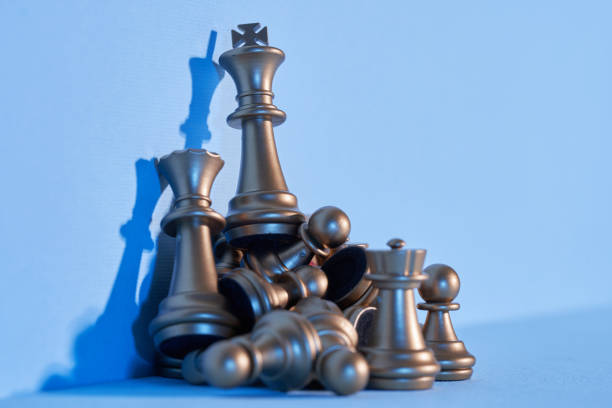 chess board game all defeated , king only survivor