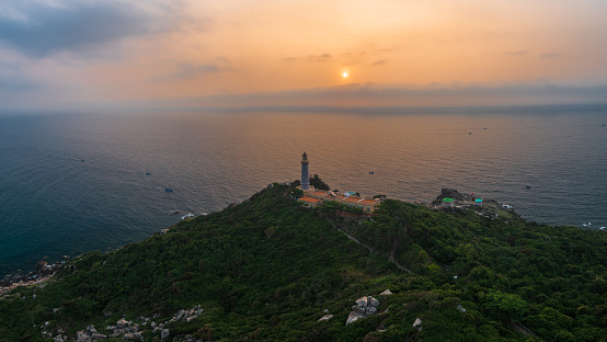 Dai Lanh lighthouse on Dien Cape in sunrise - the Easternmost of Vietnam, Phu Yen province, central Vietnam