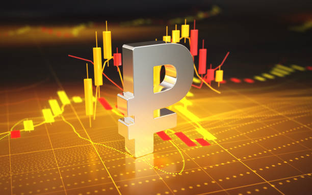 istock Russian Rubles sign on digital graphic background 1362922756
