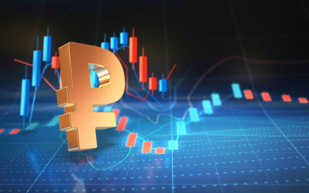 istock Russian Rubles sign on digital graphic background 1362922818