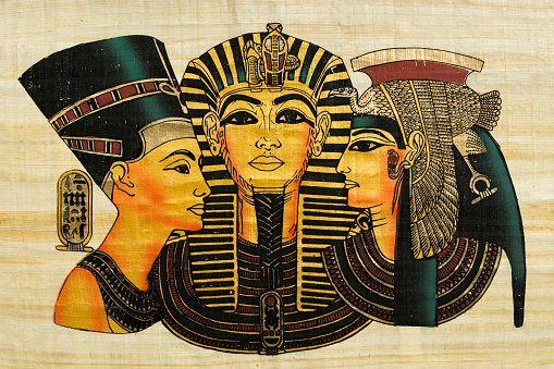 Papyrus souvenir depicting Cleopatra, Nefertiti and Rameses II