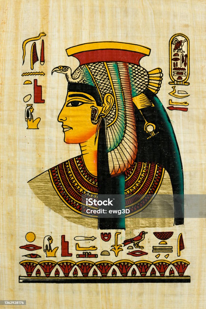 Cleopatra - Egyptian souvenir papyrus Cleopatra Stock Photo