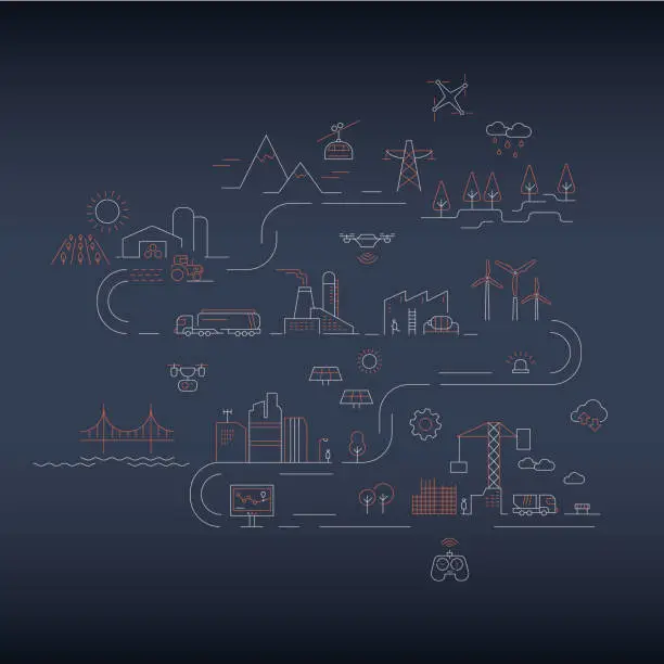 Vector illustration of Drone Inspection, Infographic, Vector