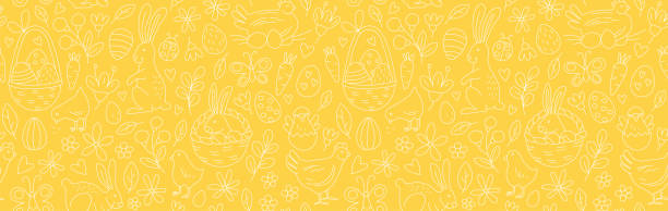 ilustrações de stock, clip art, desenhos animados e ícones de funny happy easter seamless pattern background greeting card - easter traditional culture backgrounds basket