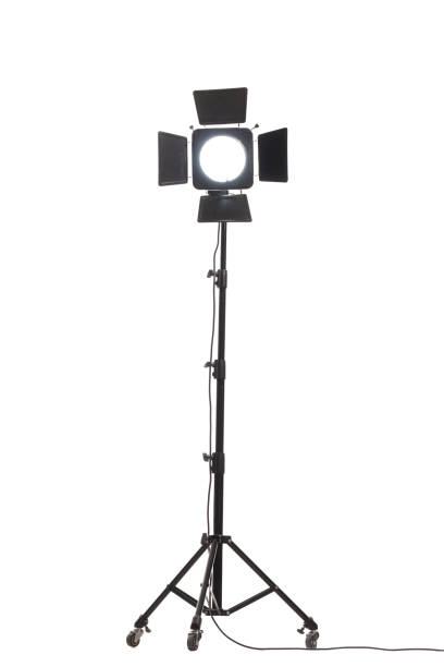 istock Flash light with barn doors on stand with wheels. Studio lighting equipment isolated on white background 1362933249