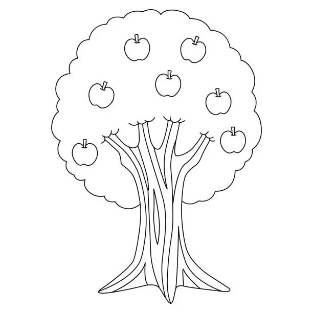 Vector illustration of Apple Tree Coloring Page Isolated for Kids