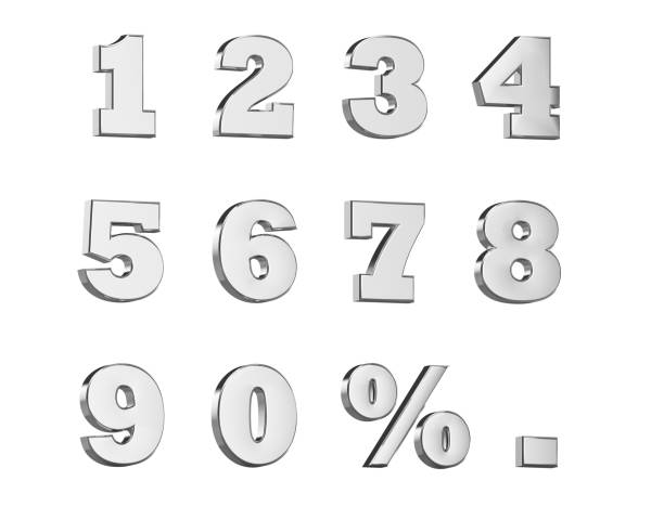 lettres numériques avec symbole de pourcentage et symbole de point - number 4 number three dimensional shape design element photos et images de collection