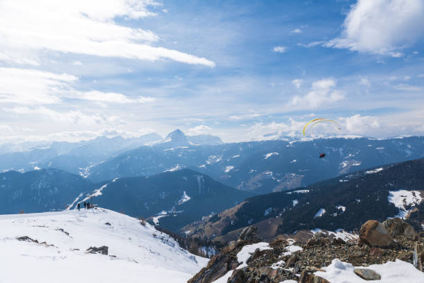 istock Panoramic view of the Dolomites with paragliders 1362938868
