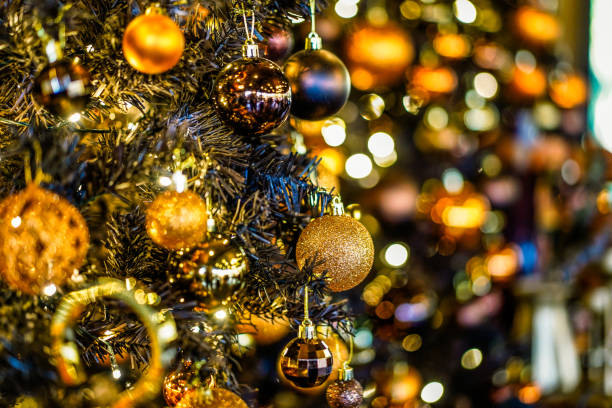 istock christmas tree decorations with colorful sparkly balls on blurred background. 1362939035