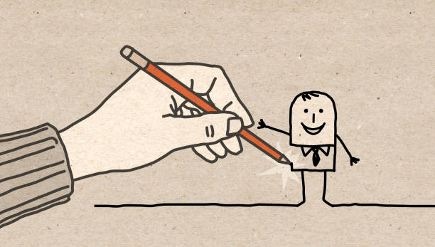 istock Cartoon Businessman Designed by a Big Human Hand 1362941505