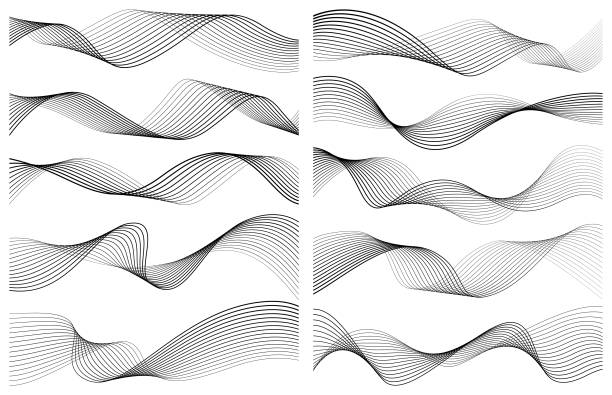 Abstract graphic waves Set of vector abstract graphic wave patterns. black lines stock illustrations