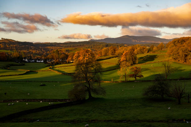 istock Sunrise over a farm in the lake district 1362943823