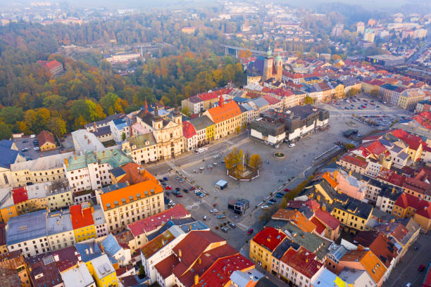 istock Panoramic view from above on the city Jihlava 1362950278