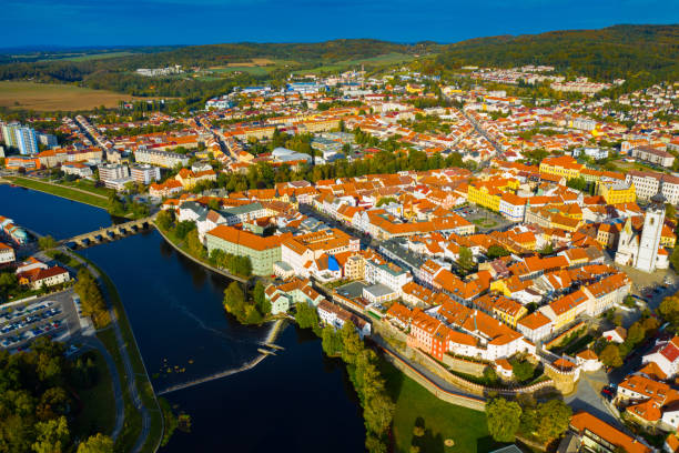 istock Panoramic view from the drone on the city Pisek. Czech Republic 1362950443