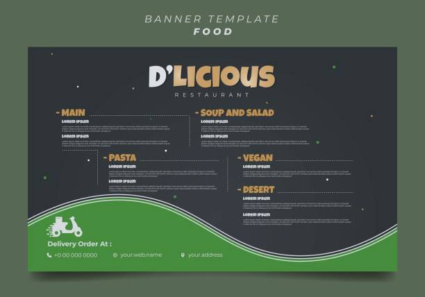 Elegant black and green restaurant banner design. Elegant black and green restaurant banner design. Also good template for other banner design on advertisement. wild posting ad stock illustrations