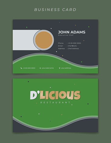 Elegant black and green ID Card design. Restaurant ID card design. Also good template for other business card design.