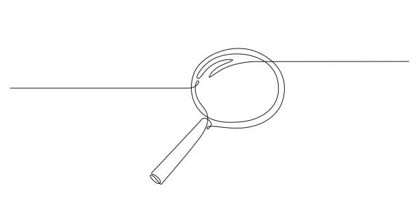 stockillustraties, clipart, cartoons en iconen met magnifying glass in continuous one line drawing. concept of business analysis in simple outline style. used for logo, emblem, web banner, presentation. doodle vector illustration - inzoomen
