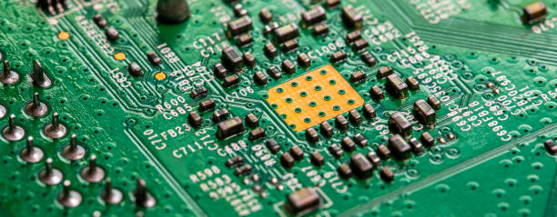 istock Macro Close up of printed wiring on PC circuit board 1362955659
