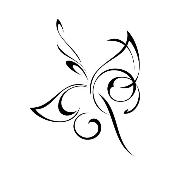 ornament 2141 decorative element with one stylized fluttering butterfly. graphic decor butterfly tattoo stencil stock illustrations