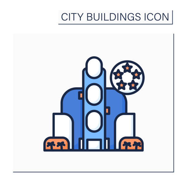 иконка цвета отеля - map tourist resort built structure plan stock illustrations