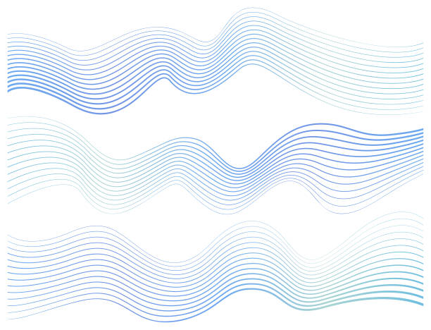 Abstract curved lines Set of vector abstract graphic wave patterns. backgrounds abstract turquoise blurred motion stock illustrations
