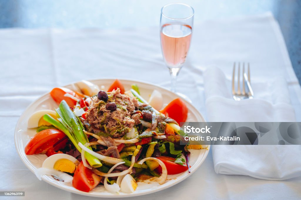 Salad Nicoise Wine Stock Photo