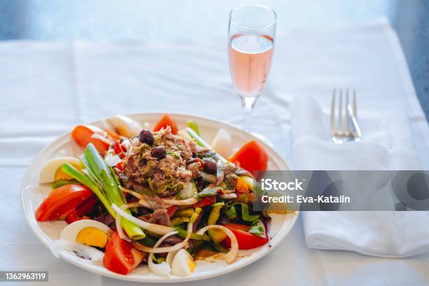 Salad Nicoise Stock Photo - Download Image Now - Wine, Tuna - Seafood, Mediterranean Culture
