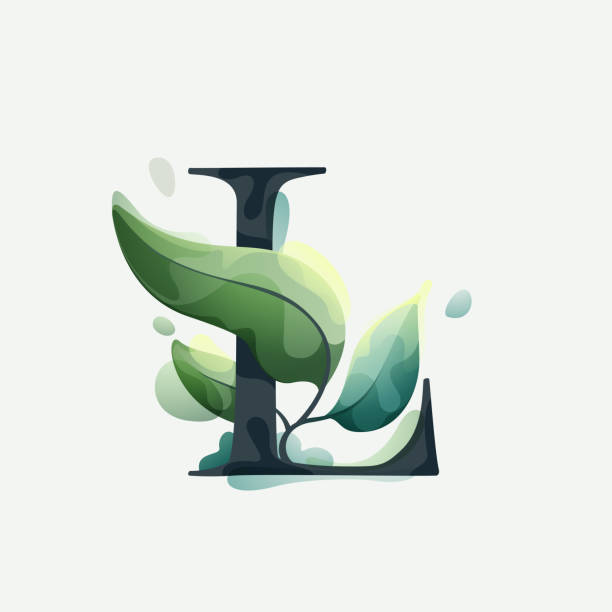 logo litery l z zielonymi liśćmi w wyraźnym stylu akwareli wektorowej. - water letter l alphabet splashing stock illustrations