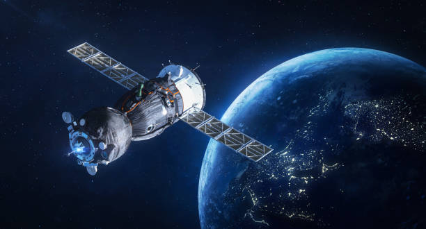 istock Spacecraft in outer space near Earth planet. Spaceship on orbit. Expedition on ISS station. Earth at night with cities lights. Elements of this image furnished by NASA 1362967319
