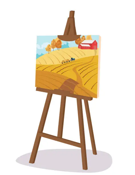 Vector illustration of An Artists Easel With Painting Isolated On A Transparent Background