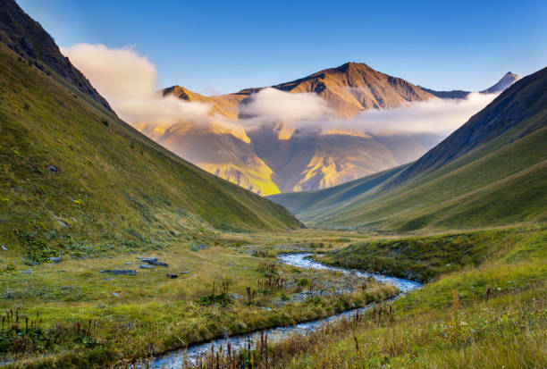 mountain landscape Beautiful mist landscapes with high mountains of Georgia, Europe. Caucasus mountains. Beauty world. caucasus stock pictures, royalty-free photos & images