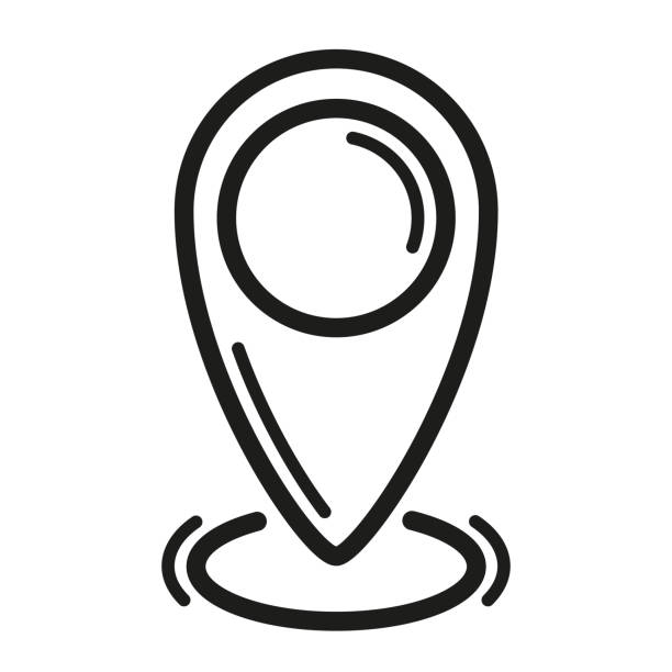 Location Icon Map Pin GPS Sign Vector Line Symbol Location icon vector illustration. Map pin symbol in linear style. Gps sign isolated on white background. Navigation marker design. Final target tool. Graphic travel tag element. geo locator stock illustrations