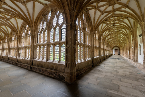 Wells.Somerset.United Kingdom.December 30th 2021.View of the inside the cloisters of Wells cathedral in Somerset