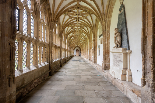 Wells.Somerset.United Kingdom.December 30th 2021.View of the inside the cloisters of Wells cathedral in Somerset