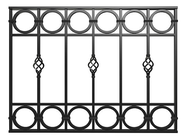 3 d hierro forjado baranda ornament aislado en blanco - iron gate fotografías e imágenes de stock