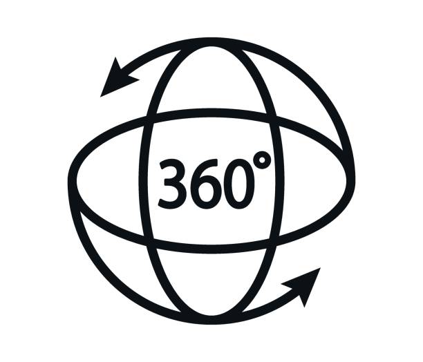 ilustraciones, imágenes clip art, dibujos animados e iconos de stock de icono de línea de 360 grados. símbolo de rotación aislado sobre fondo blanco. vector editable. - 360