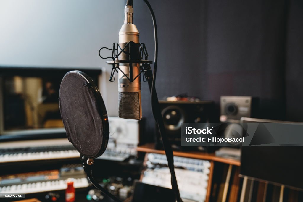 Recording equipment in a professional recording studio Recording equipment in a professional recording studio. Close-up shot of the microphone. Recording Studio Stock Photo