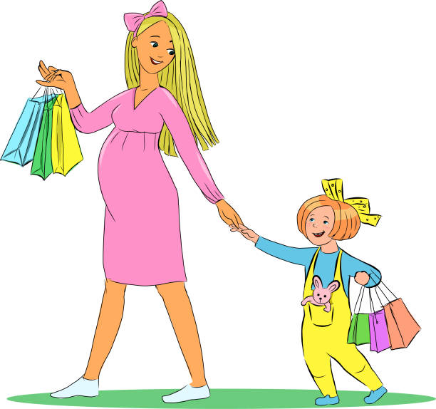 mom and daughter shopping mom and daughter shopping pregnant clipart stock illustrations