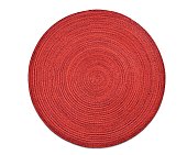 Top view of red round woven placemat, isolated