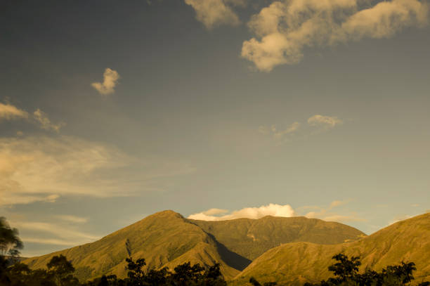 A segment of the eastern Andes range of central Colombia illuminated by the light of sunset, near the colonial town of Villa de Leyva in central Colombia.