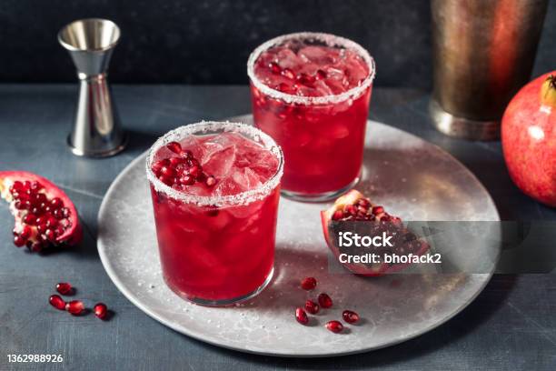 Boozy Festive Pomegranate Margarita Cocktail Stock Photo - Download Image Now - Cocktail, Pomegranate, Pomegranate Margarita