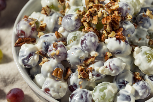 Healthy Organic Creamy Grape Salad with Cream Cheese and Nuts