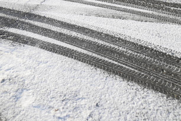 istock Tire Tracks Turning in Winter Snow in Canada 1362992364