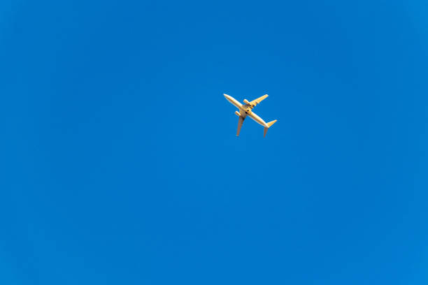 White airplane flying in the clear sky