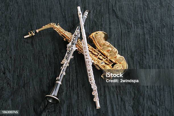 Clarinete Flauta E Sax - Fotografias de stock e mais imagens de Saxofone - Saxofone, Clarinete, Flauta - Instrumento de Sopro de Madeira