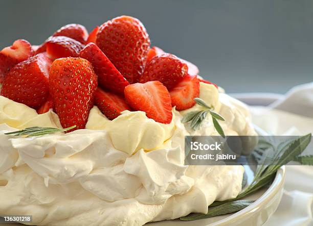 Closeup Of Strawberry Pavlova Stock Photo - Download Image Now - Australian Culture, Cake, Cream - Dairy Product